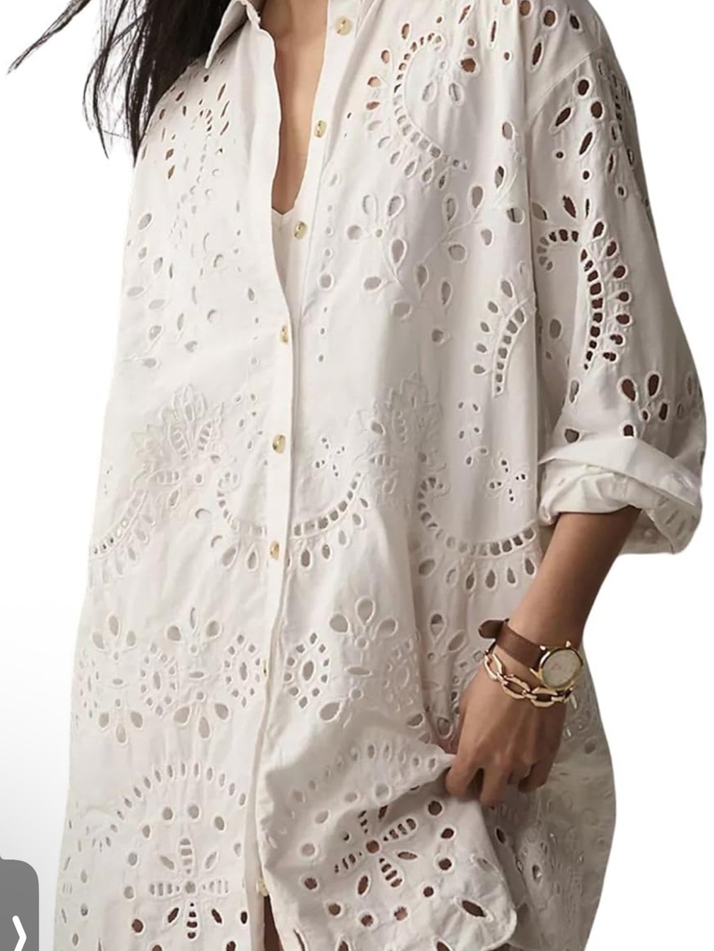 NWT Chartou Women's White Eyelet Button-Down Shirt Cover or Dress Sz S